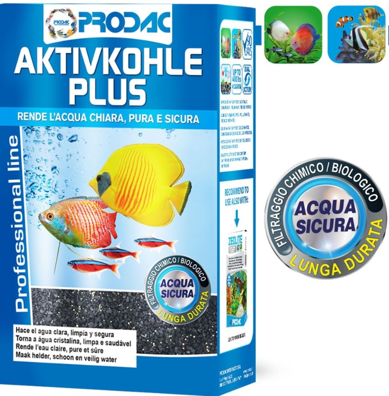 Prodac Activkohle Plus 400 Gr. - Carbón activado de coco para peces - Mascotaencasa