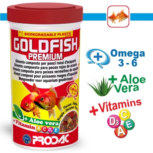 Prodac Goldfish Flakes Premium 250ml - Comida para peces de estanque en escamas.