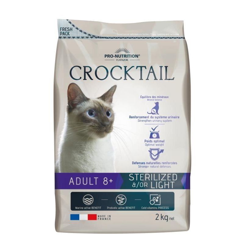 ▷ Pienso Crocktail Adult 8+ Sterilized-Light 2kg - Flatazor Pienso para Gatos Esterilizados Senior